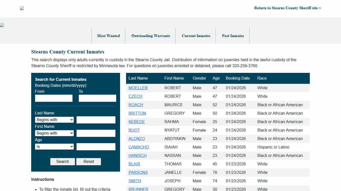 Stearns County, MN Jail Roster Search