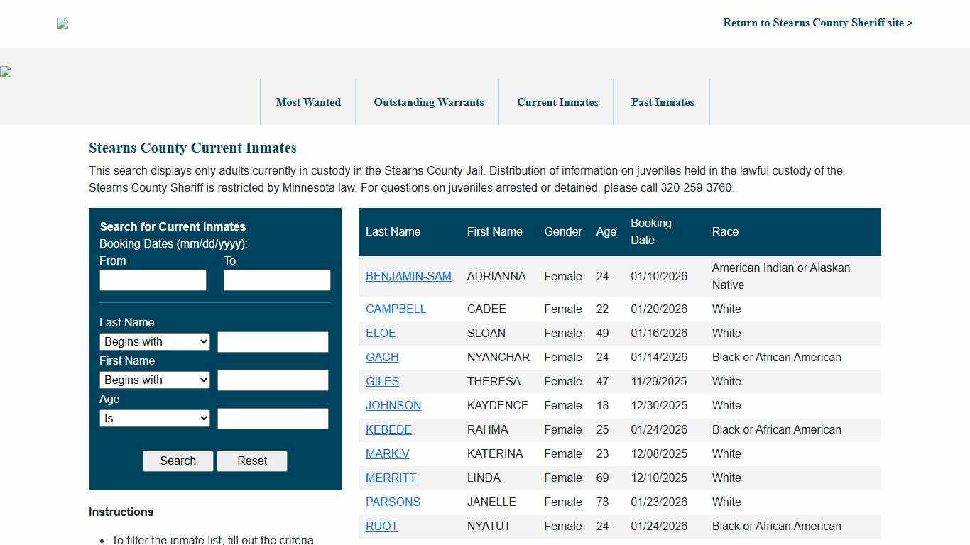 Stearns County, MN Jail Roster Search