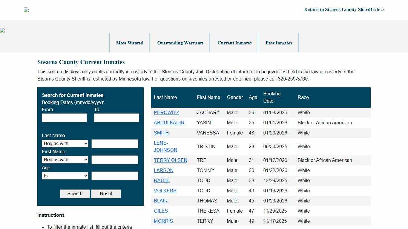 Stearns County, MN Jail Roster Search