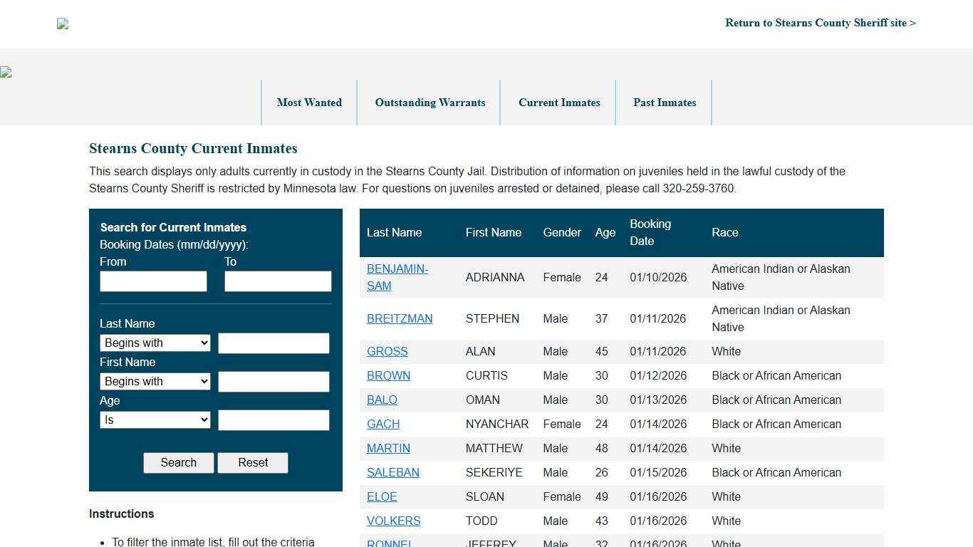Stearns County, MN Jail Roster Search